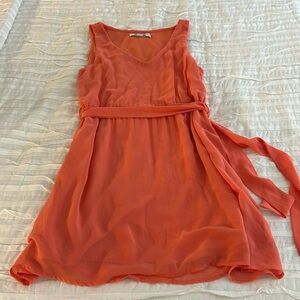 PINK/SALMON SUMMER DRESS, SIZE SMALL/P, FLOWS WITH WAIST STRAP